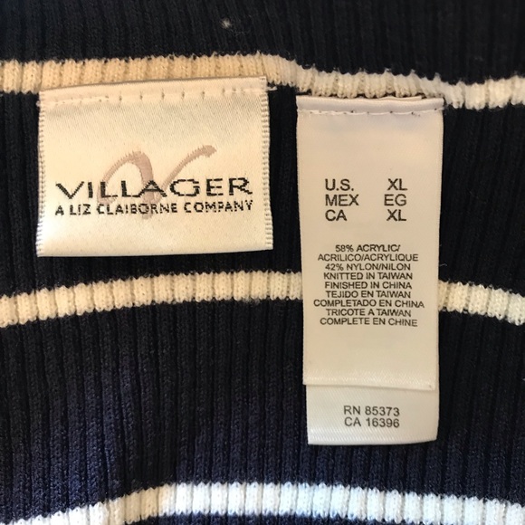 Striped Navy Blue V neck Cardigan - Picture 3 of 4